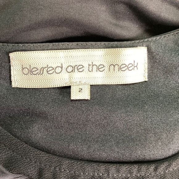 Bless'ed are the Meek Black Mya Dress Size 2 Sheer V-Neck Slim Sheath 33" Bust - Picture 3 of 16